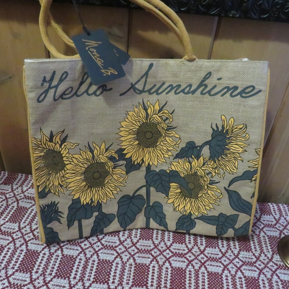 NWT Mona B Hello Sunshine Burlap Bag - Picture 3 of 6